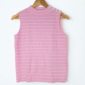 Talbots| SLEEVELESS MOCKNECK SWEATER - PINK AND WHITE STRIPE| Petite| Size MP| W